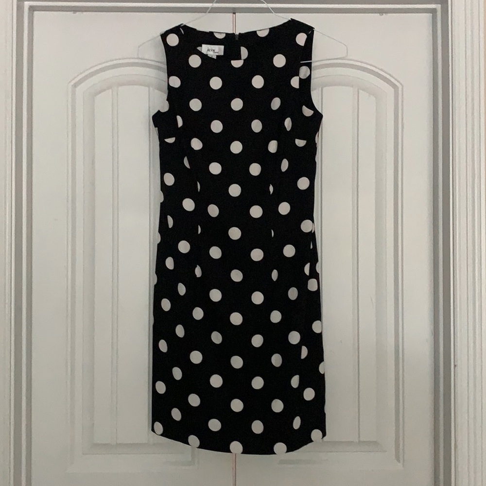 Black and white polka dot sheath dress